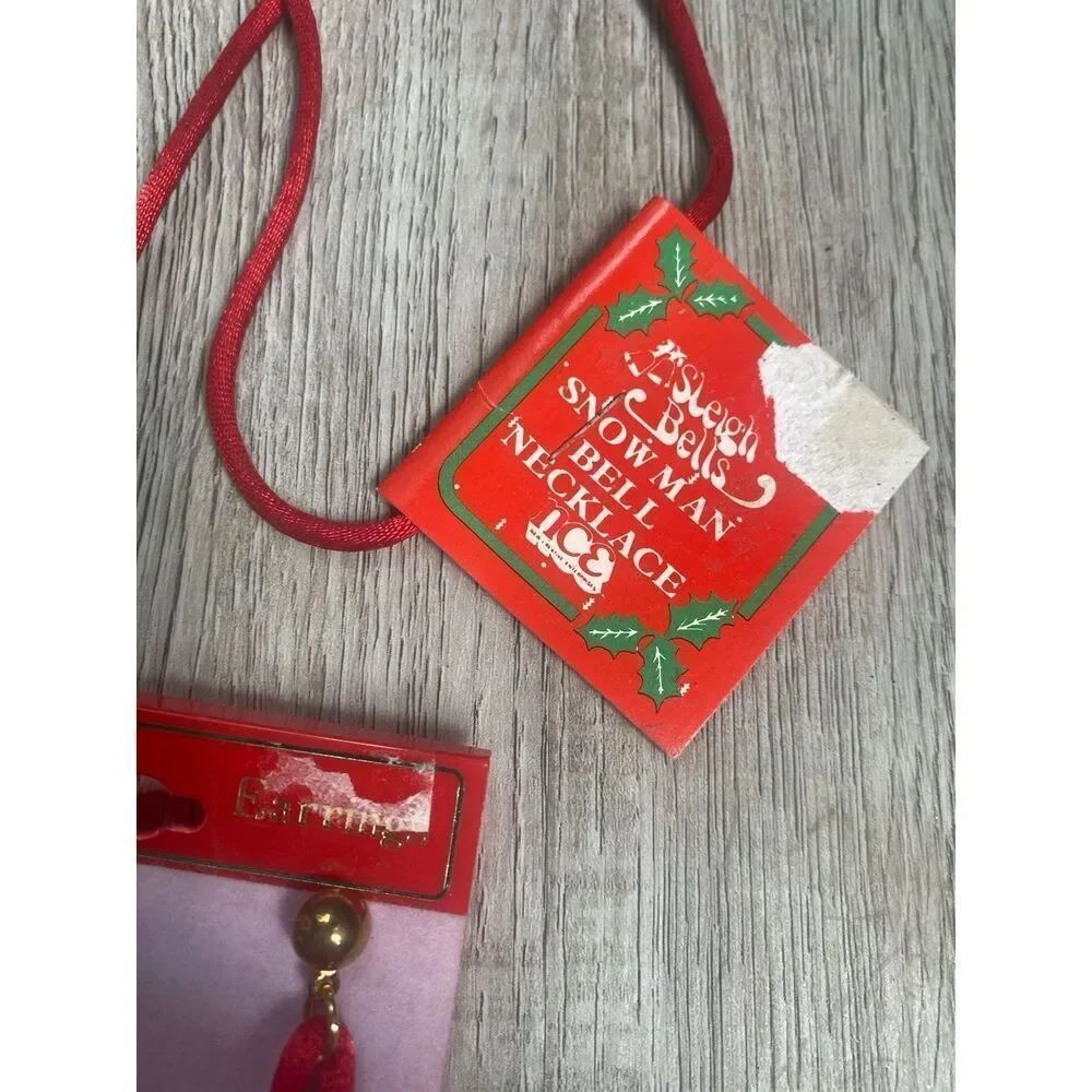 Vintage Snowman jingle bell necklace and earrings